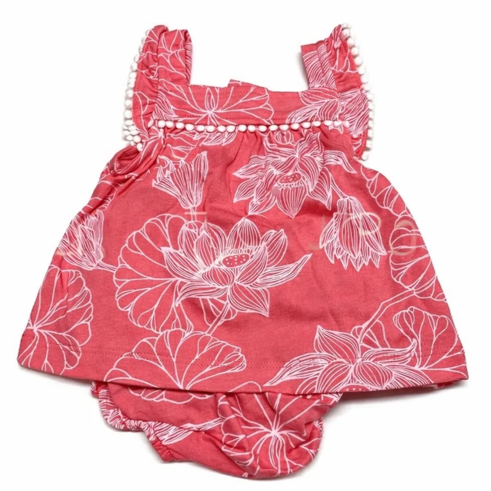 Carter’s Baby Girl Pink Floral 2-Piece Outfit Ruffle Top Bloomers 3M NWT